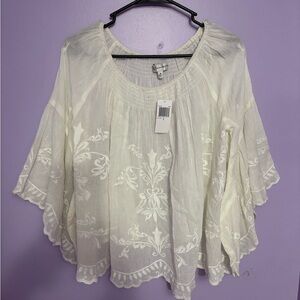 Neiman Marcus white embroidered flowy top oversized small NWT